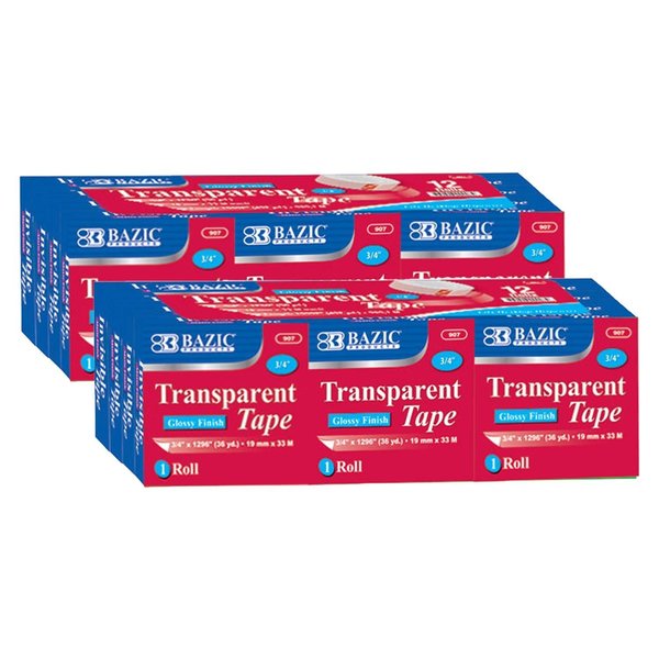 Bazic Tape Refill, Transparent Tape, 3/4in x 1296in, PK24 907